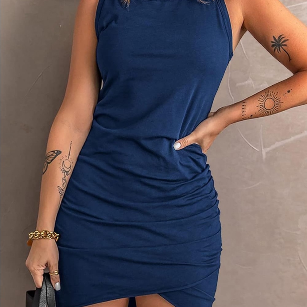 Scoop Neck Slim Fit Short Casual Ruched Bodycon Party Club Mini Dress